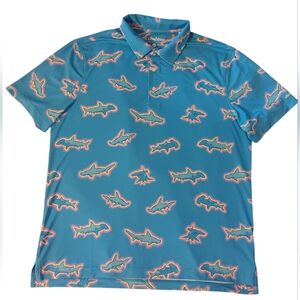 Chubbies Teal Shark Pattern Polo Large